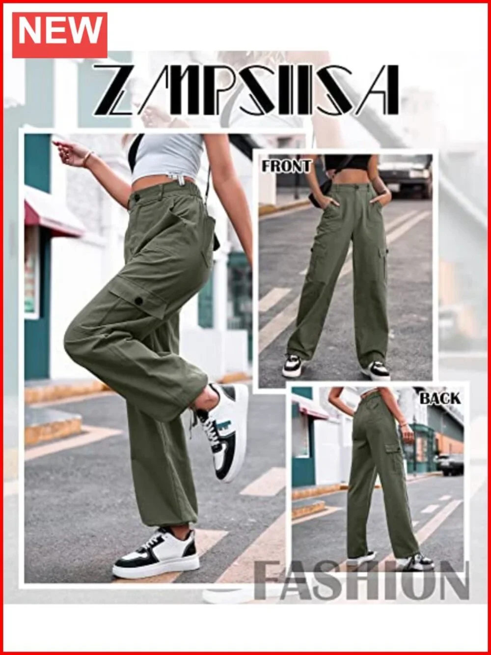 Wide Leg Cargo Pants 6 Pockets Cotton Spandex Military Trousers
